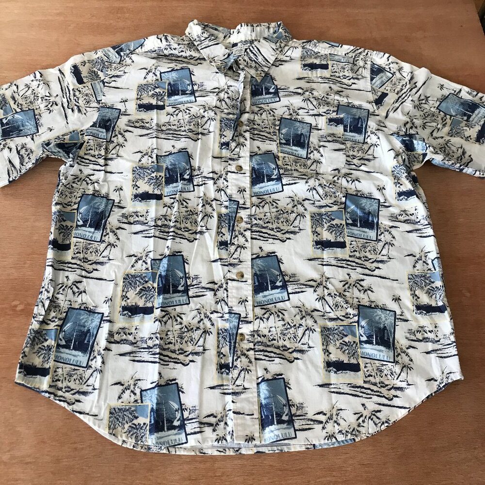 Knightsbridge Hawaiian Shirt Men XL Black Floral Button Down Pocket Short Sleeve